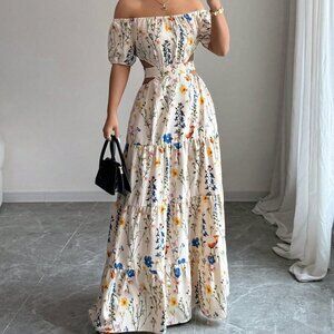 Multicolor Boho Women's Backless Off Shoulder Strappy Elegant Long Dress